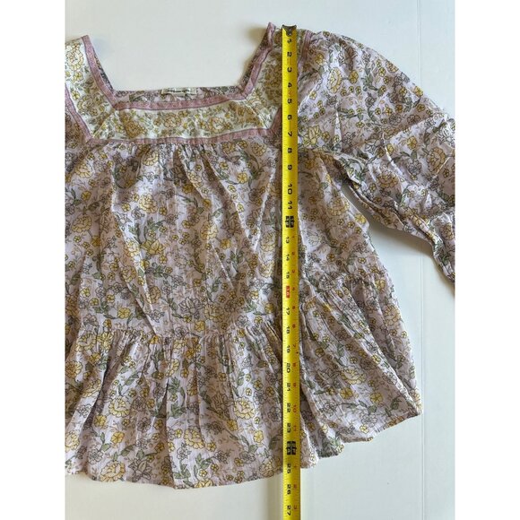 American Eagle Outfitters Floral Peasant Blouse Size M Long Sleeve Boho Top Pink - Picture 6 of 9